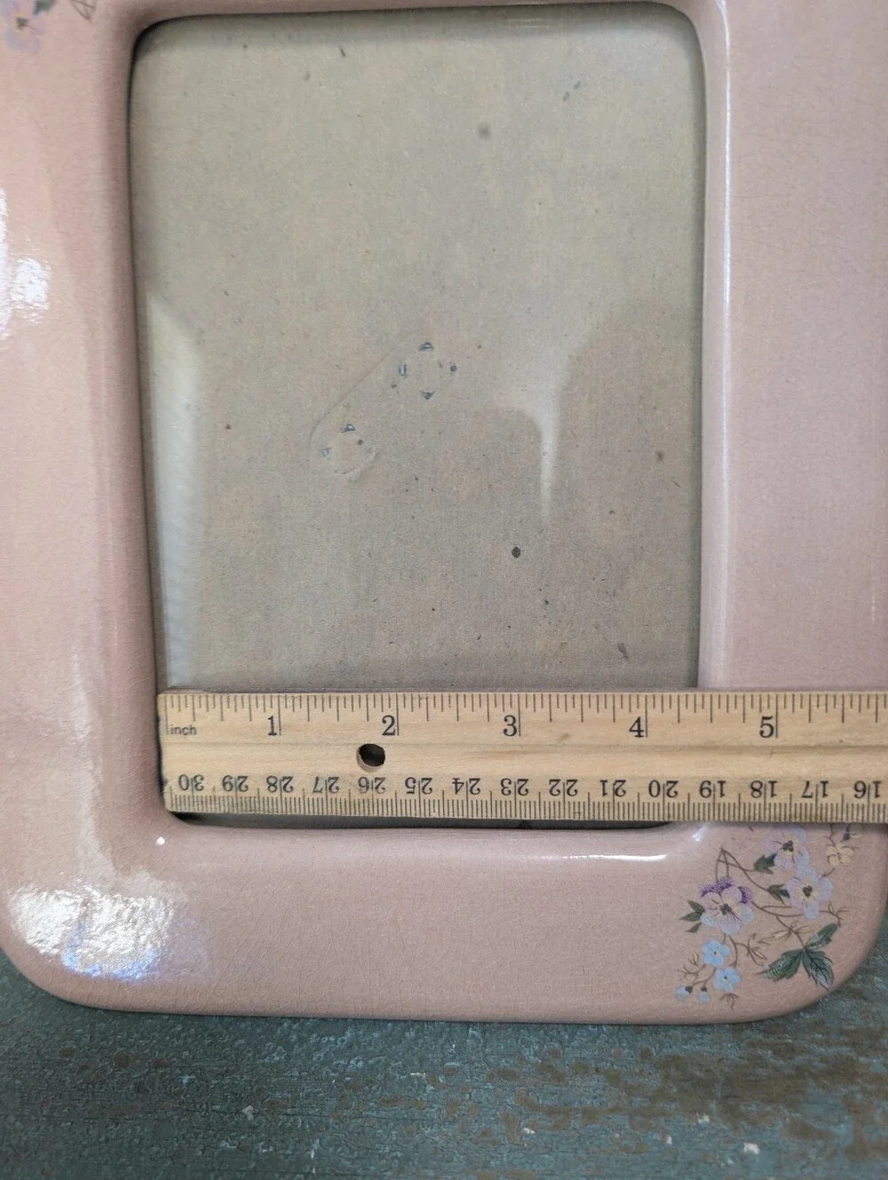 Vtg Terragrafics Picture Frame Floral Pink Crackle Glaze Ceramic Cottage Core